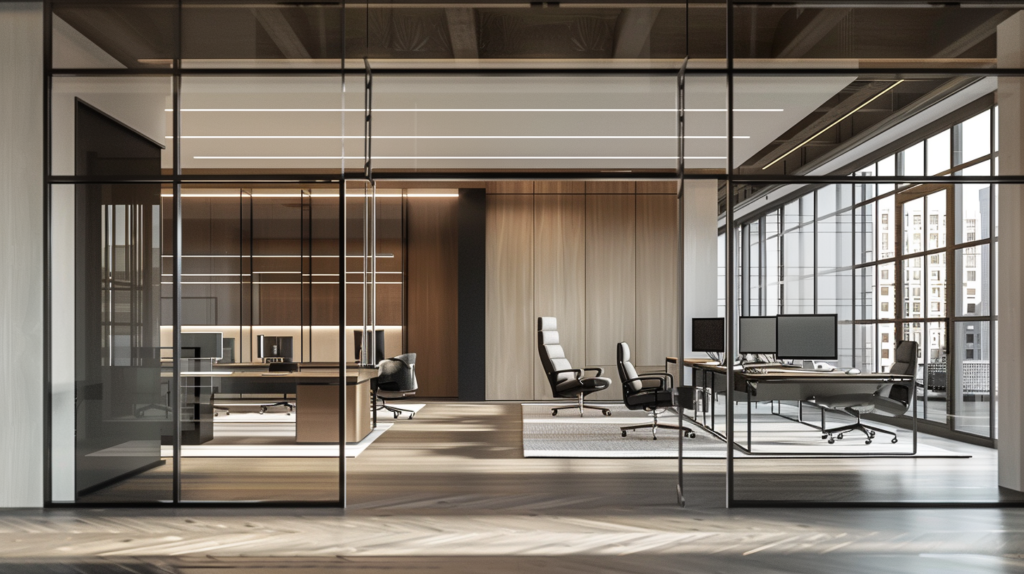 A great example of modern high-end architectural millwork in a spacious workspace