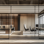 A great example of modern high-end architectural millwork in a spacious workspace