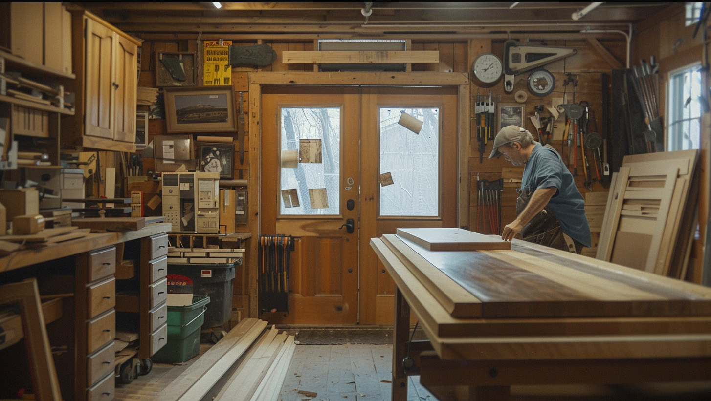 A master in a large millwork shop examines a newly made Custom Door Jamb